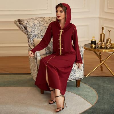 Muslim women's robe wine red long dress