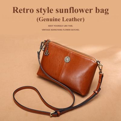 Retro style sunflower bag(Genuine Leather)